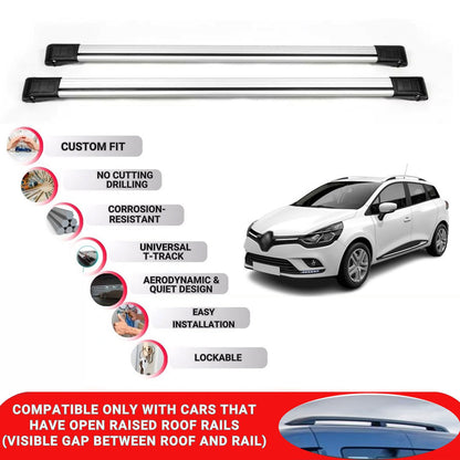 Roof Rack Cross Bars for Renault Clio 4 2013-2020 Lockable Roof Bars 2 Pcs Grey