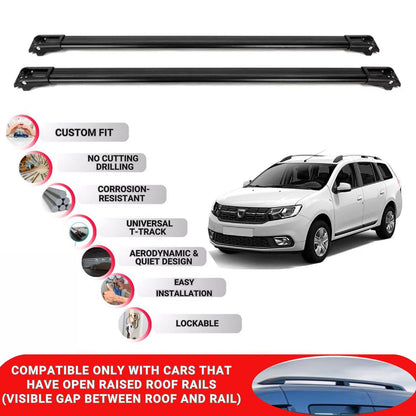 Roof Rack Cross Bars for Dacia Logan Mcv 2013-2020 Lockable Roof Bars 2 Pcs Black