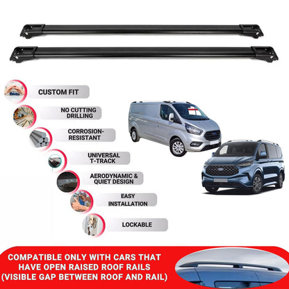 Roof Rack Cross Bars for Ford Transit Custom 2013-2024 Lockable Bars 2 Pcs Black