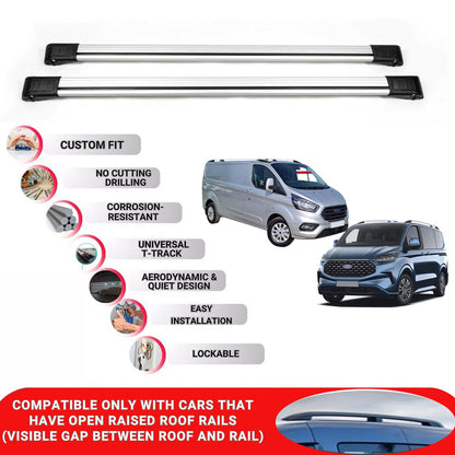 Roof Rack Cross Bars for Ford Transit Custom 2013-2024 Lockable Bars 2 Pcs Grey
