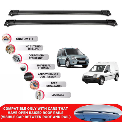 Roof Rack Cross Bars for Ford Tourneo Connect 2003-2013 Lockable Bars 2 Pcs Black