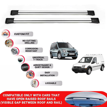 Roof Rack Cross Bars for Ford Tourneo Connect 2003-2013 Lockable Bars 2 Pcs Grey