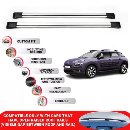 Roof Rack Cross Bars for Citroen C4 Cactus HB 2014-2018 Lockable Bars 2 Pcs Grey