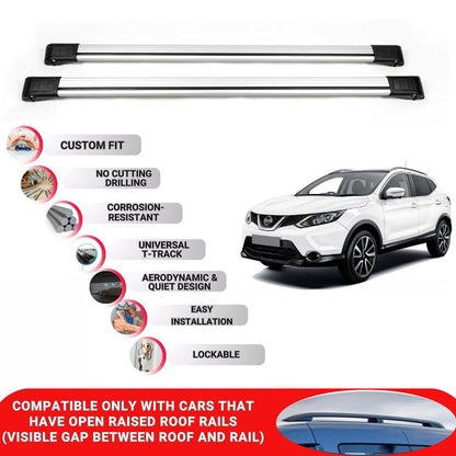 Roof Rack Cross Bars for Nissan Qashqai J11 2014-2021 Lockable Roof Bars 2 Pcs Grey