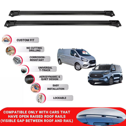 Roof Rack Cross Bars for Ford Tourneo Custom 2013-2024 Lockable Bars 2 Pcs Black