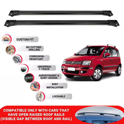 Roof Rack Cross Bars for Fiat Panda Cross 2014+ Lockable Roof Bars 2 Pcs Black