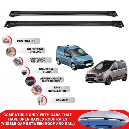 Roof Rack Cross Bars for Ford Transit Courier 2014+ Lockable Roof Bars 2 Pcs Black