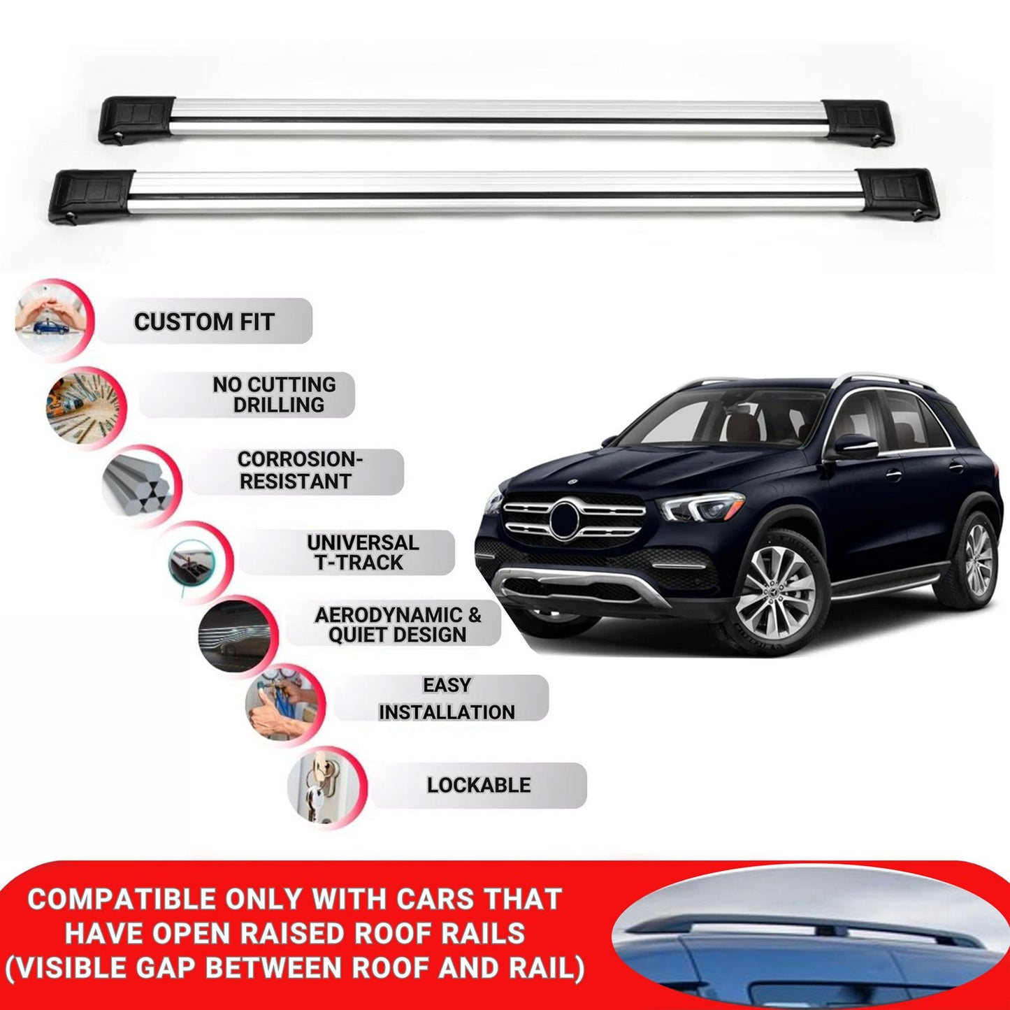 Roof Rack Cross Bars for Mercedes Gle W166 2015-2019 Lockable Roof Bars 2 Pcs Grey