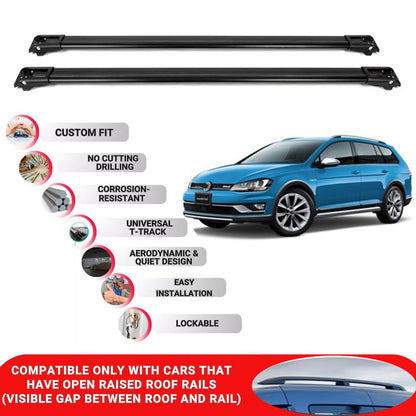 Roof Rack Cross Bars for Vw Golf Alltrack(Canada) 2015-2020 Lockable 2 Pcs Black