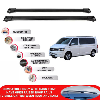Roof Rack Cross Bars for Vw Multivan T6 2015-2024 Lockable Roof Bars 2 Pcs Black