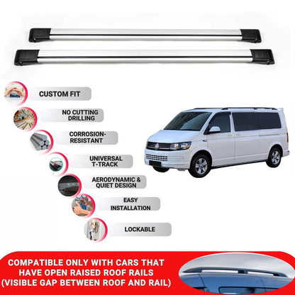 Roof Rack Cross Bars for Vw Multivan T6 2015-2024 Lockable Roof Bars 2 Pcs Grey