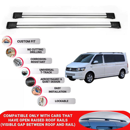 Roof Rack Cross Bars for Vw Transporter T6-T6.1 2015+ Lockable Roof Bars 2 Pcs Grey