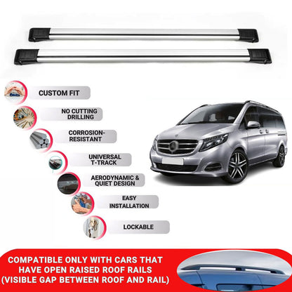 Roof Rack Cross Bars for Mercedes V-Class W447 Mpv 2015-2025 Lockable 2 Pcs Grey