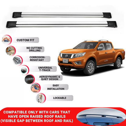 Roof Rack Cross Bars for Nissan Navara 2015+ Lockable Roof Bars 2 Pcs Grey
