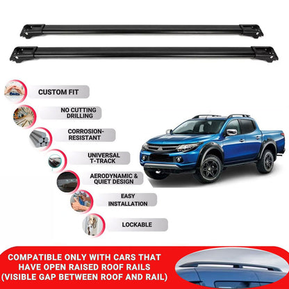 Roof Rack Cross Bars for Mitsubishi L200 2015-2023 Lockable Roof Bars 2 Pcs Black