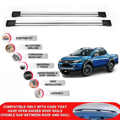 Roof Rack Cross Bars for Mitsubishi L200 2015-2023 Lockable Roof Bars 2 Pcs Grey