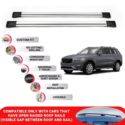 Roof Rack Cross Bars for Volvo XC90 2015-2021 Lockable Roof Bars 2 Pcs Grey