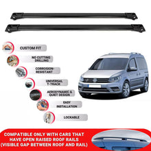 Roof Rack Cross Bars for Vw Caddy 2016-2020 Lockable Roof Bars 2 Pcs Black