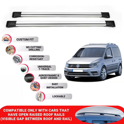 Roof Rack Cross Bars for Vw Caddy 2016-2020 Lockable Roof Bars 2 Pcs Grey