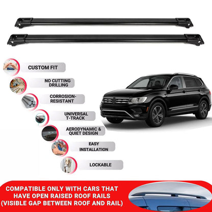 Roof Rack Cross Bars for Vw Tiguan 2016-2024 Lockable Roof Bars 2 Pcs Black