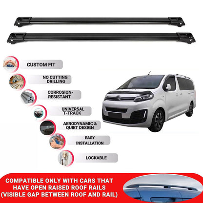 Roof Rack Cross Bars for Citroen Jumpy 2016+ Lockable Roof Bars 2 Pcs Black