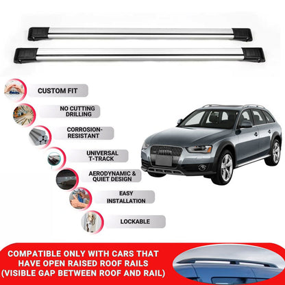 Roof Rack Cross Bars for Audi A4 Allroad B9 2016+ Lockable Roof Bars 2 Pcs Grey