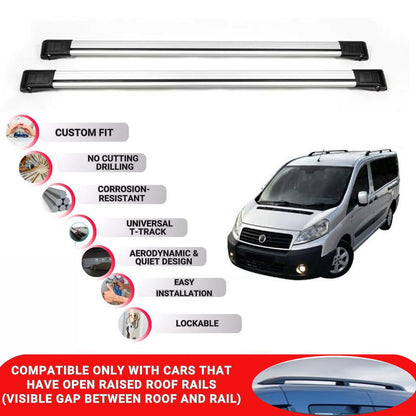 Roof Rack Cross Bars for Fiat Scudo 2007-2016 Lockable Roof Bars 2 Pcs Grey