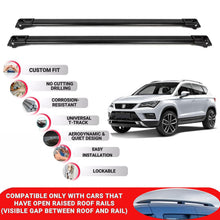 Roof Rack Cross Bars for Seat Ateca 2016-2025 Lockable Roof Bars 2 Pcs Black
