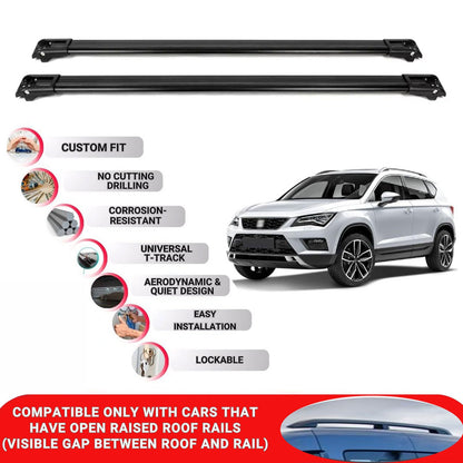Roof Rack Cross Bars for Seat Ateca 2016-2025 Lockable Roof Bars 2 Pcs Black