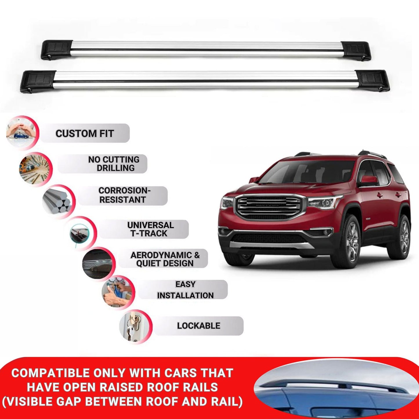 Roof Rack Cross Bars for Gmc Acadia 2017-2023 Lockable Roof Bars 2 Pcs Grey