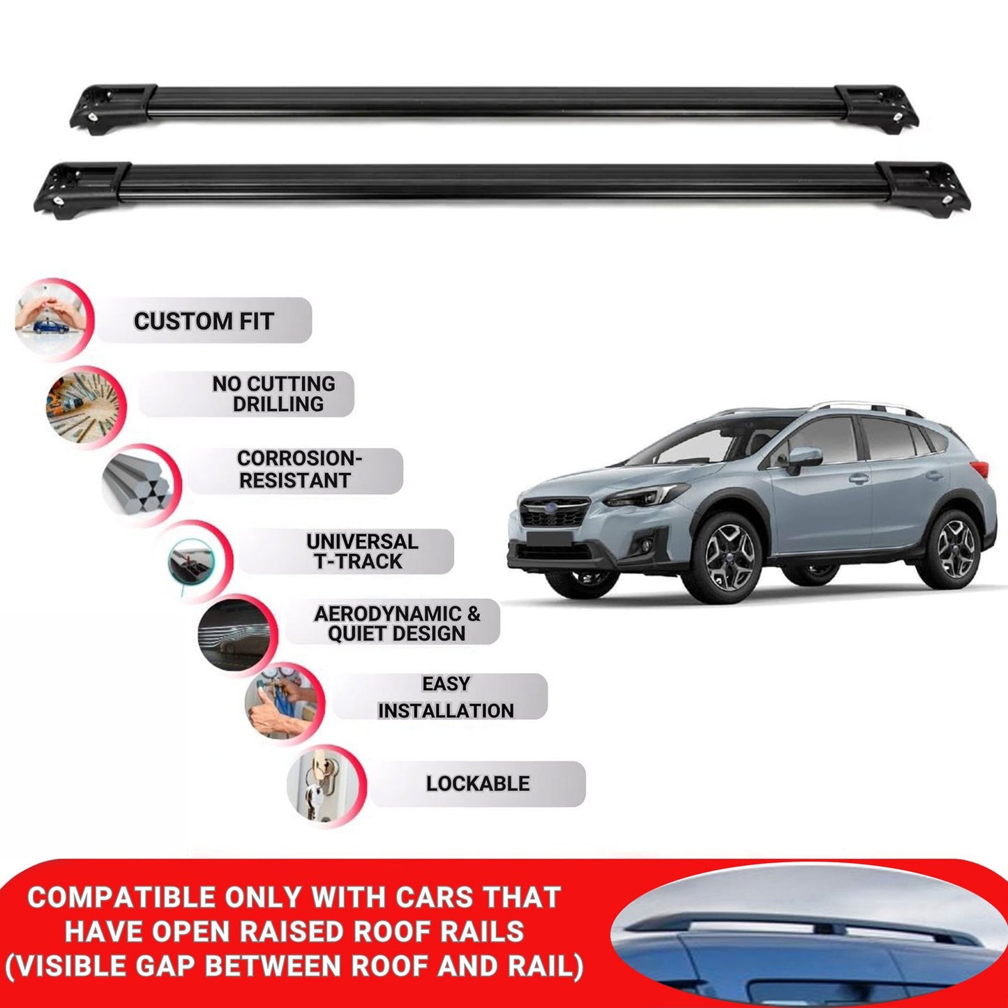 Roof Rack Cross Bars for Subaru Xv 2017-2023 Lockable Roof Bars 2 Pcs Black
