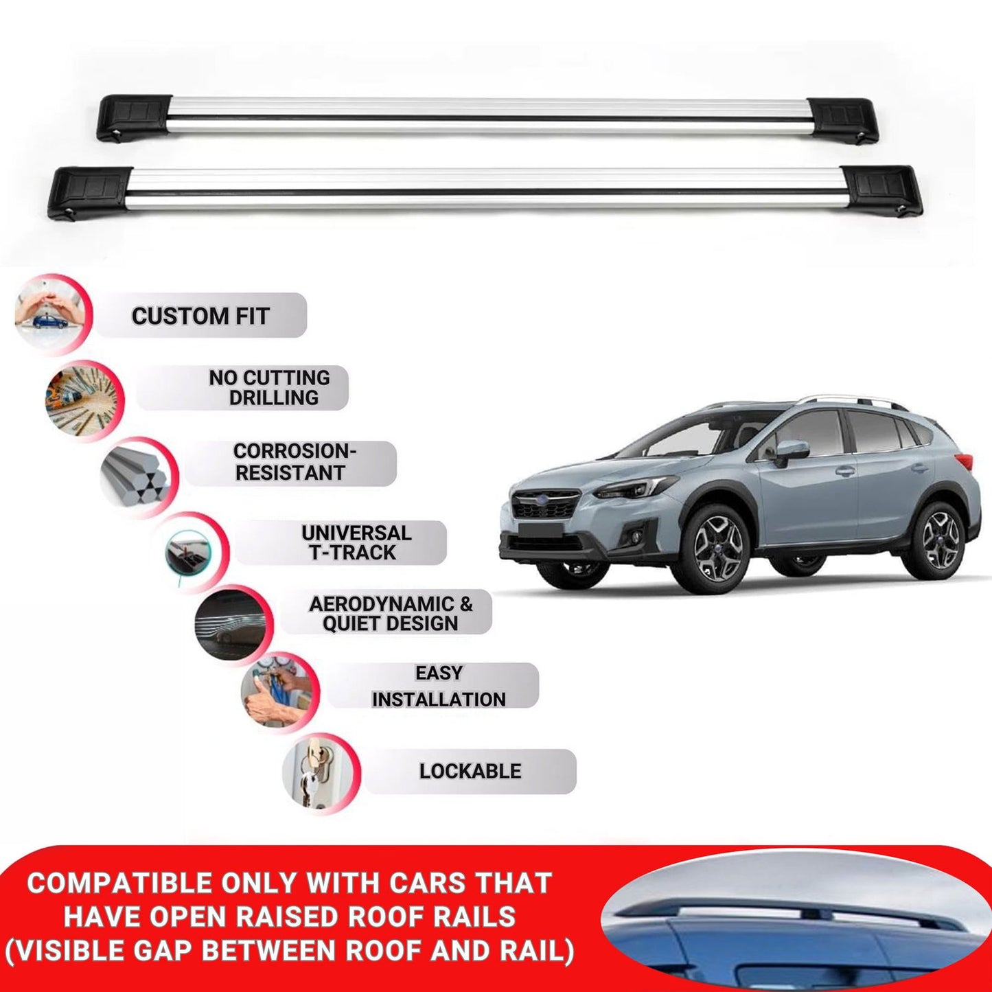 Roof Rack Cross Bars for Subaru Xv 2017-2023 Lockable Roof Bars 2 Pcs Grey