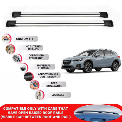 Roof Rack Cross Bars for Subaru Xv 2017-2023 Lockable Roof Bars 2 Pcs Grey