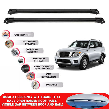 Roof Rack Cross Bars for Nissan Armada 2017+ Lockable Roof Bars 2 Pcs Black
