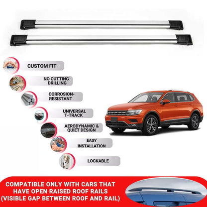 Roof Rack Cross Bars for Vw Tiguan Allspace 2018-2024 Lockable Roof Bars 2 Pcs Grey