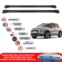 Roof Rack Cross Bars for Citroen C3 Aircross 2018+ Lockable Bars 2 Pcs Black