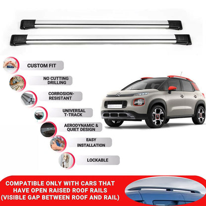 Roof Rack Cross Bars for Citroen C3 Aircross 2018+ Lockable Bars 2 Pcs Grey