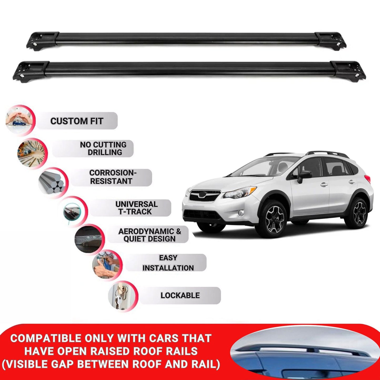 Roof Rack Cross Bars for Subaru Crosstrek 2019-2023 Lockable Roof Bars 2 Pcs Black