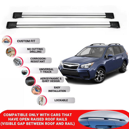 Roof Rack Cross Bars for Subaru Forester 2019-2024 Lockable Bars 2 Pcs Grey