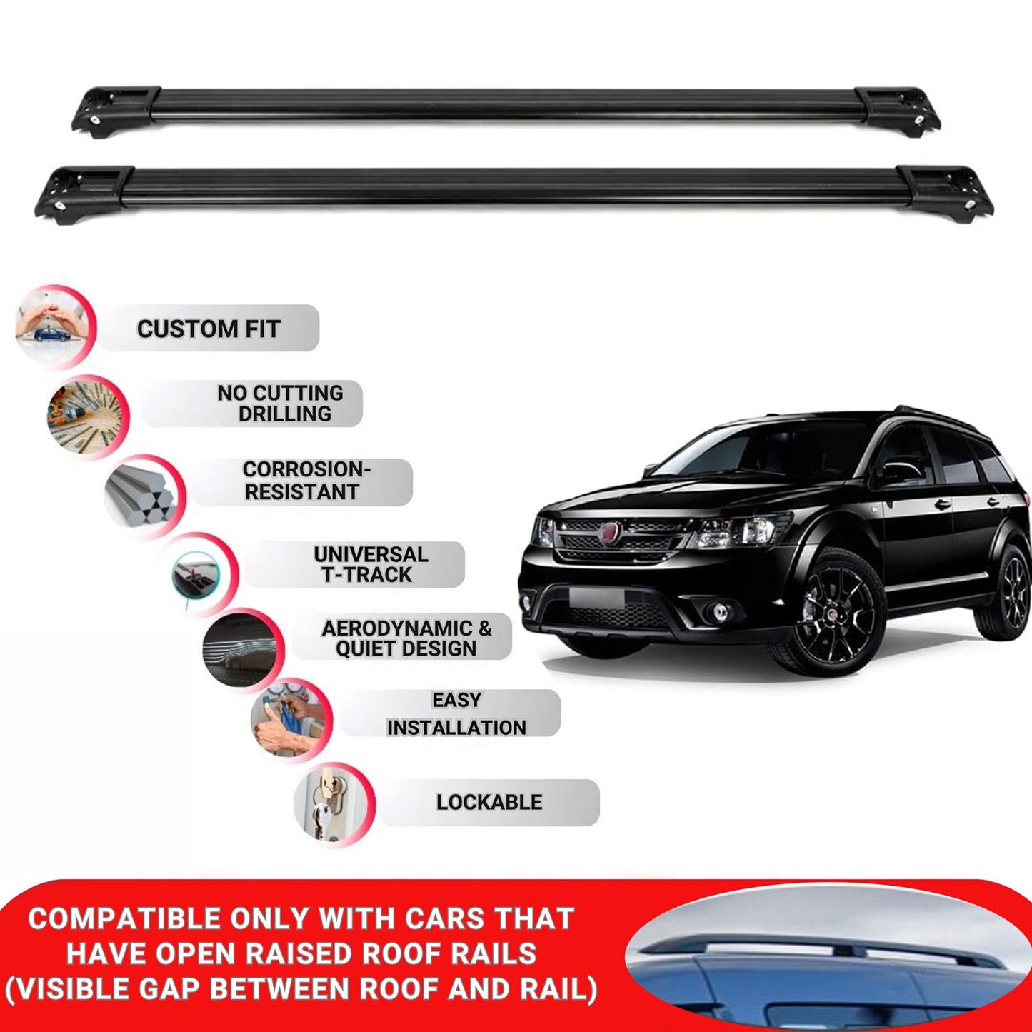 Roof Rack Cross Bars for Fiat Freemont 2012-2015 Lockable Roof Bars 2 Pcs Black