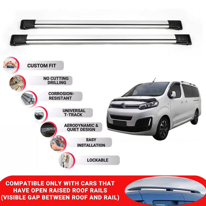 Roof Rack Cross Bars for Citroen Space Tourer 2016+ Lockable Roof Bars 2 Pcs Grey