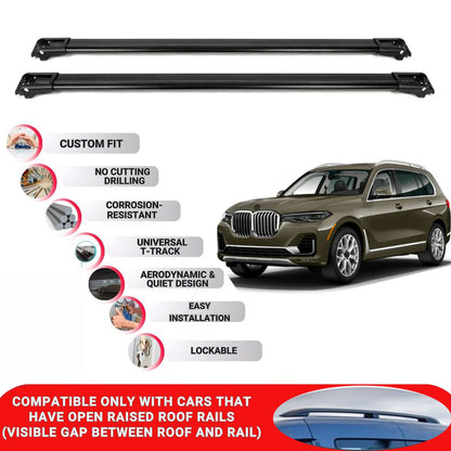 Roof Rack Cross Bars for Bmw X7 G07 2019 Onwards Lockable Roof Bars 2 Pcs Black