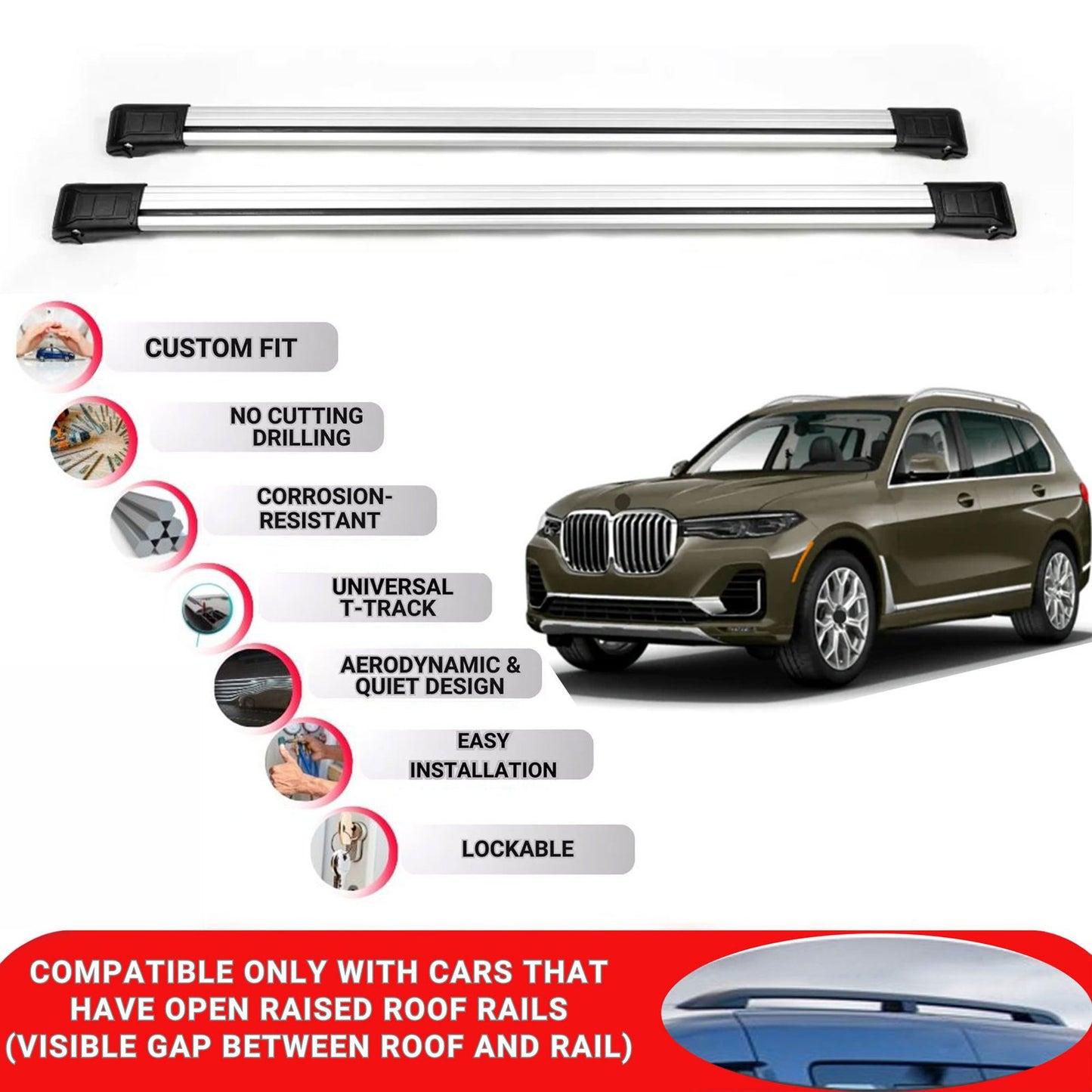 Roof Rack Cross Bars for Bmw X7 G07 2019 Onwards Lockable Roof Bars 2 Pcs Grey