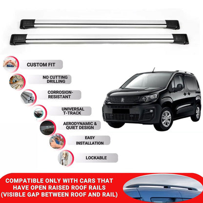 Roof Rack Cross Bars for Peugeot Partner 2019-2022 Lockable Bars 2 Pcs Grey