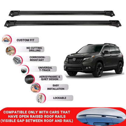 Roof Rack Cross Bars for Honda Passport 2019+ Lockable Roof Bars 2 Pcs Black