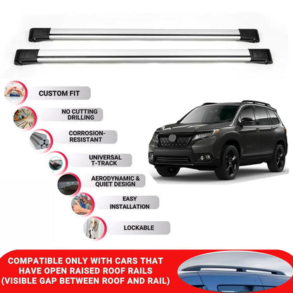 Roof Rack Cross Bars for Honda Passport 2019+ Lockable Roof Bars 2 Pcs Grey