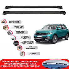 Roof Rack Cross Bars for Vw T-Cross 2019+ Lockable Roof Bars 2 Pcs Black