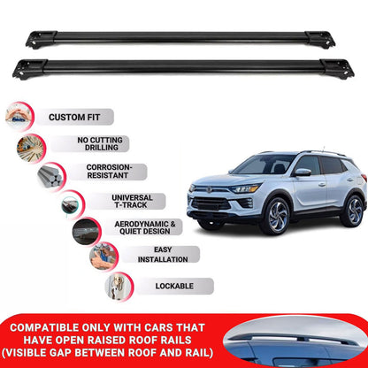 Roof Rack Cross Bars for Ssangyong Korando 2019+ Lockable Roof Bars 2 Pcs Black