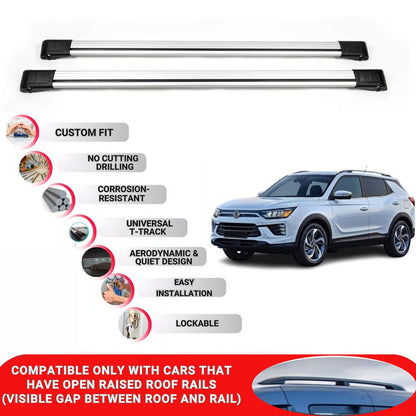Roof Rack Cross Bars for Ssangyong Korando 2019+ Lockable Roof Bars 2 Pcs Grey