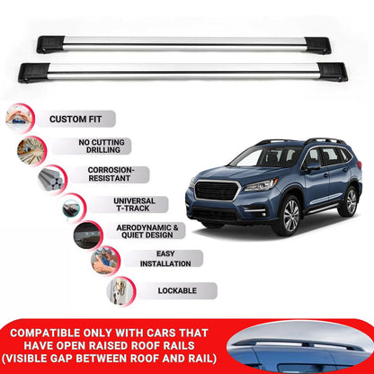 Roof Rack Cross Bars for Subaru Ascent 2019+ Lockable Roof Bars 2 Pcs Grey